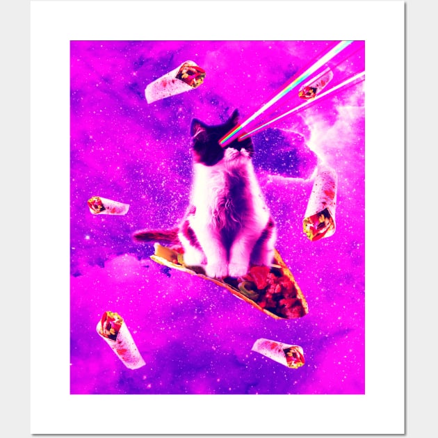 Outer Space Taco Cat - Rainbow Laser Eyes, Burrito Wall Art by Random Galaxy